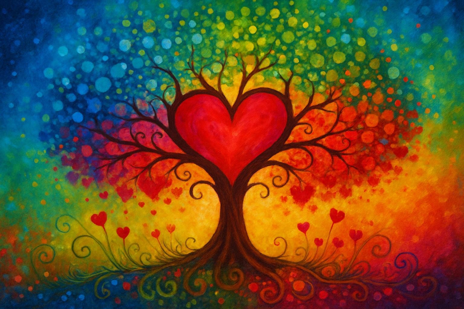 Arbre de vie avec un coeur rouge